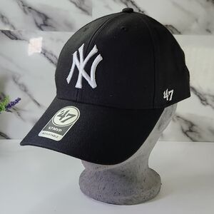 NY New York Yankees Hat. Black Baseball Cap With White Logo. Adjustable